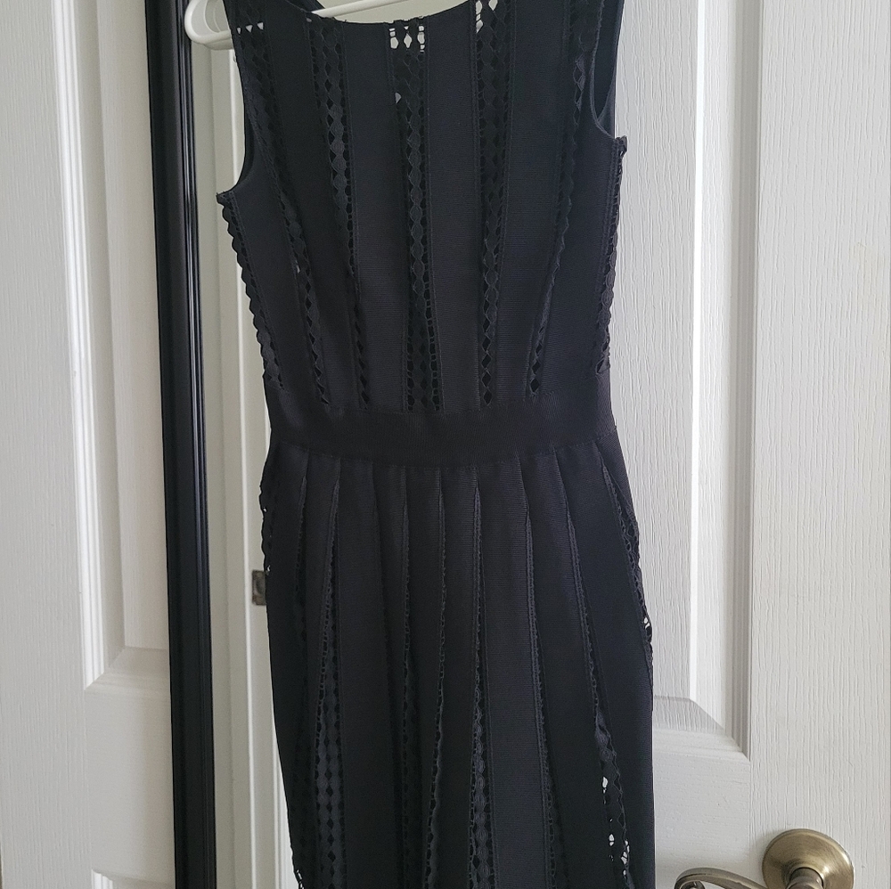 Moschino Black Pleated Midi Sheath Dress
